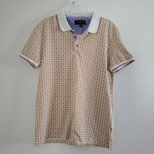 Porto Sur Men’s Polo Shirt Size M Geometric Print Short Sleeve Cotton Blend.